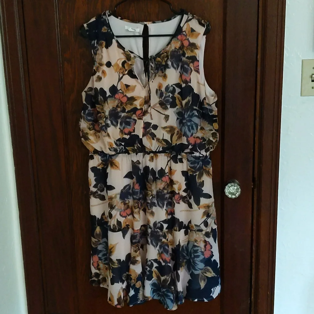 Maurices Pink Floral Cinch Waist Keyhole Back Dress Size XL